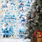 Christmas Window Clings - 9 Sheets Blue Theme Santa Reindeer Snowman