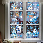 Christmas Window Clings - 9 Sheets Blue Theme Santa Reindeer Snowman