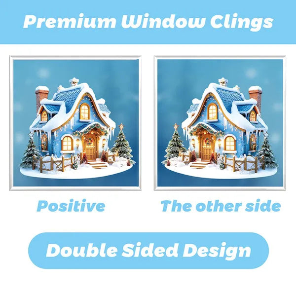 Christmas Window Clings - 9 Sheets Blue Theme Santa Reindeer Snowman