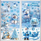 Christmas Window Clings - 9 Sheets Blue Theme Santa Reindeer Snowman