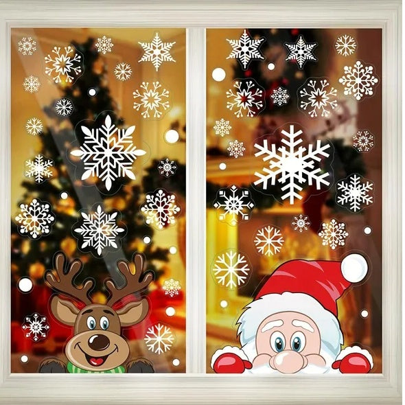 Christmas Window Clings - 4 Sheets Snowflake Snowman Moose Elk Decals